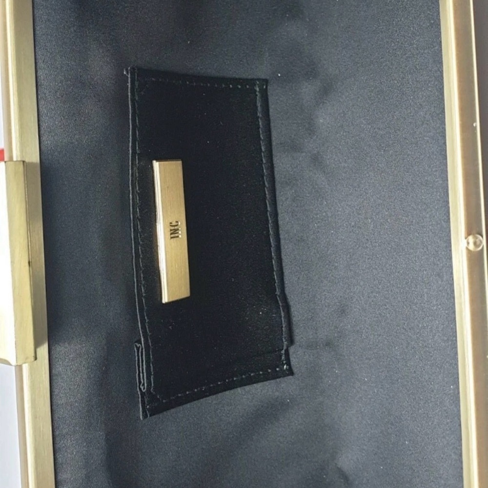 INC International Concepts Black Quilted Clutch with Gold Trim - Picture 2 of 3